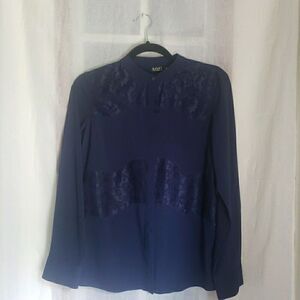 NWT a.n.a. Long Sleeve Button Up Shirt Dark Blue Lace Women's Size PM ANA